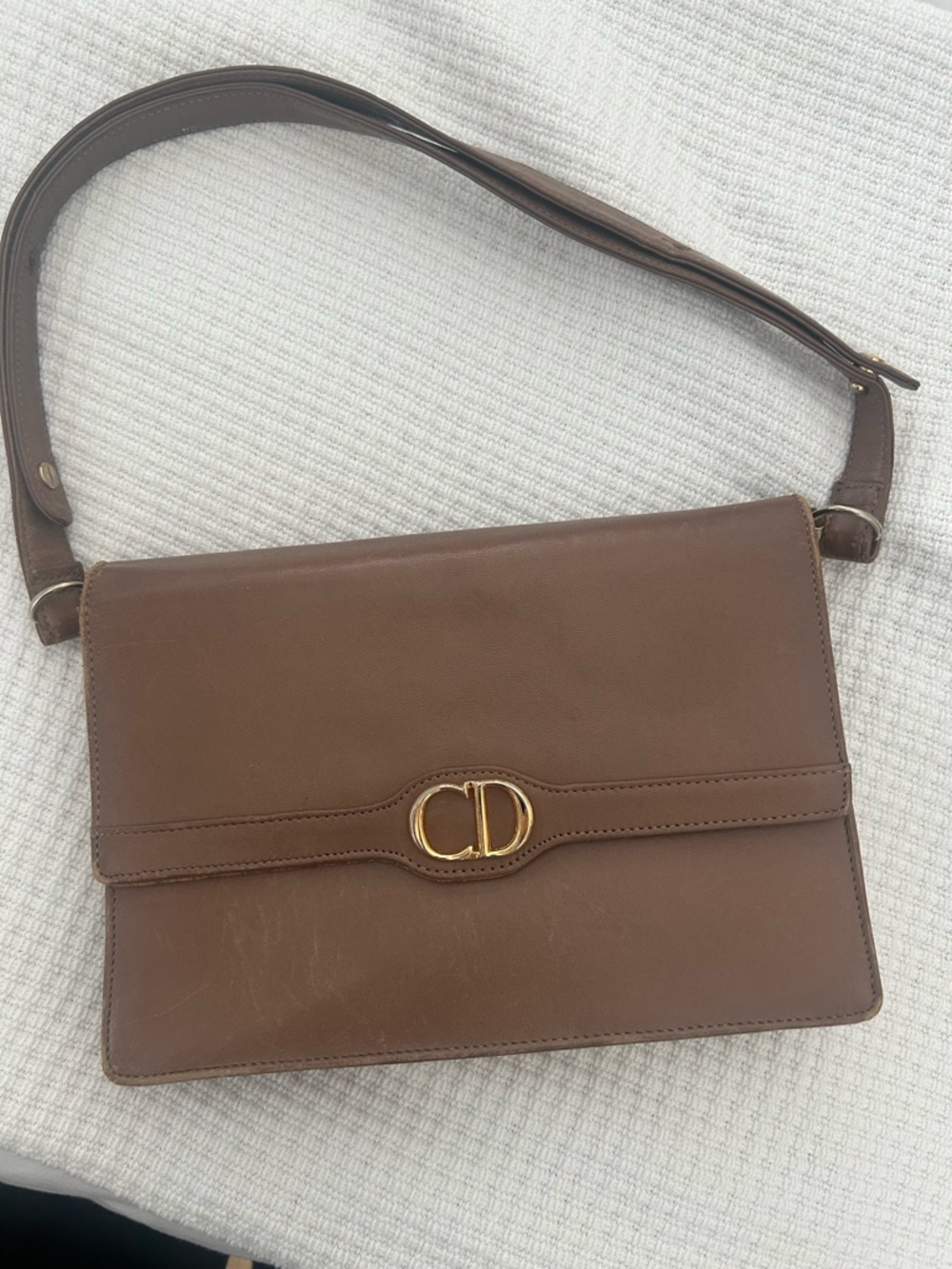 Dior Brown Leather Shoulder Bag with Gold Hardware